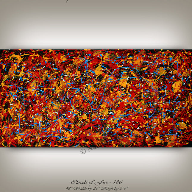 Hand Painted Modern Abstract Art on Red Canvas Wall Art For Living Room 48"x24"x.75" /  121.92x60.96cm - Clouds of Fire - 186