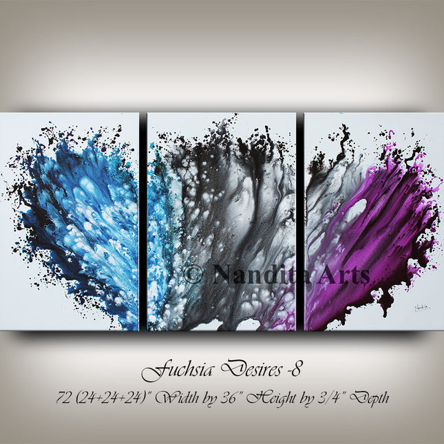 3-Piece Bedroom Decor Art on Canvas – Purple and Blue Wall Art for Bedroom- Fuchsia Desires -8
