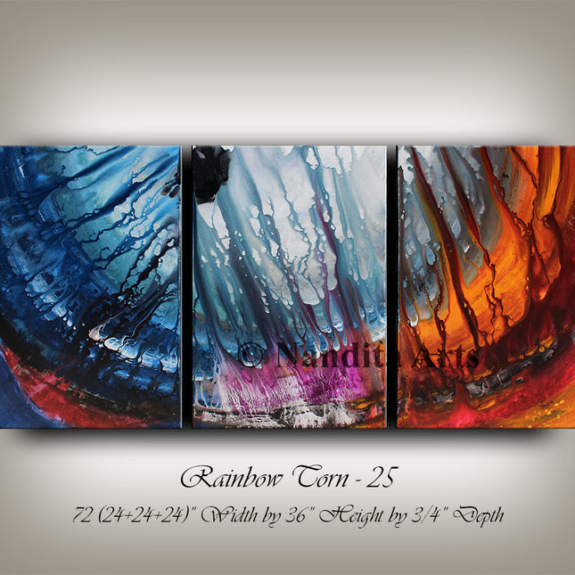 3-Piece Bedroom Wall Art Painting on Canvas – Modern Abstract Artwork for Sale -Rainbow Torn - 25