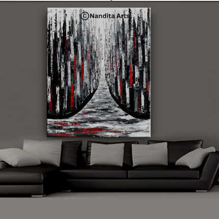 Red Large Texture Art Black and Gray Abstract Painting Abstract Palette Wall Art  Thick Texture Canvas Art - City Nights -18