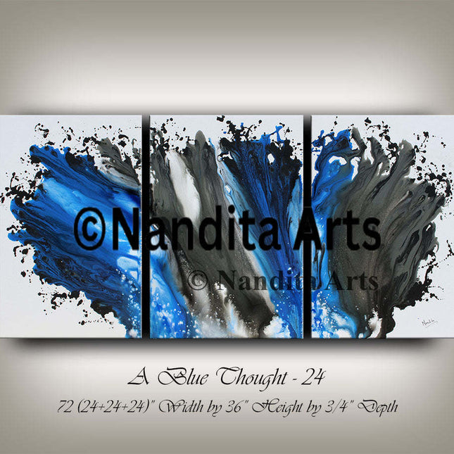 3-Piece Bedroom Decor Blue Wall Art Painting on Canvas – Modern Abstract Artwork - A Blue Thought - 24
