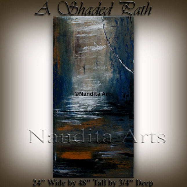 Blue, Light Blue, Orange, Black, and White Abstract Canvas Art  - A Shaded Path