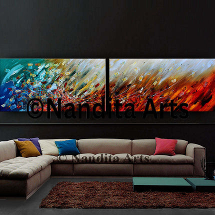 2 Frame Multicolor Red Blue Palette Painting On Canvas Wall Art