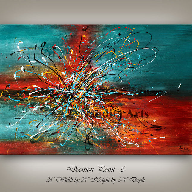 Teal, Orange, Yellow, Red & Black Abstract Wall Art | Bold Contemporary Canvas Painting - Decision Point - 6