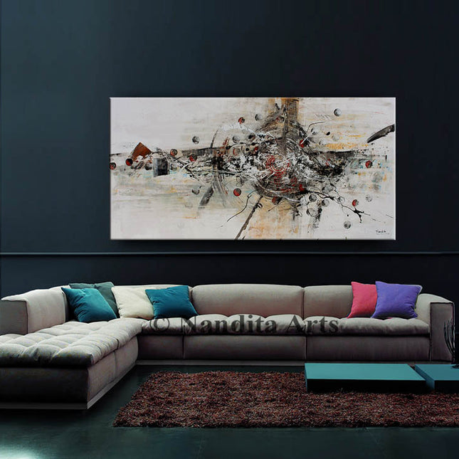 Beige, Brown, Red & Yellow Abstract Wall Art Painting on Canvas | Vibrant Bedroom Decor - Foundation of Thought - 2