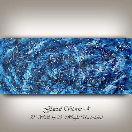 Blue Abstract Wall Art - Jackson Pollock Style Large Artwork