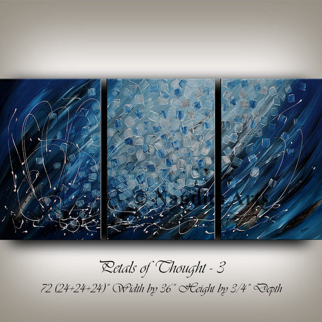 Set of 3 Panels Abstract Blue Wall Art - Sale