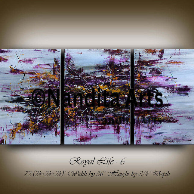 Brown, Purple, Teal & Black 3-Panel Abstract Modern Painting – Original Hand-Painted Canvas Art  - Royal Life - 6