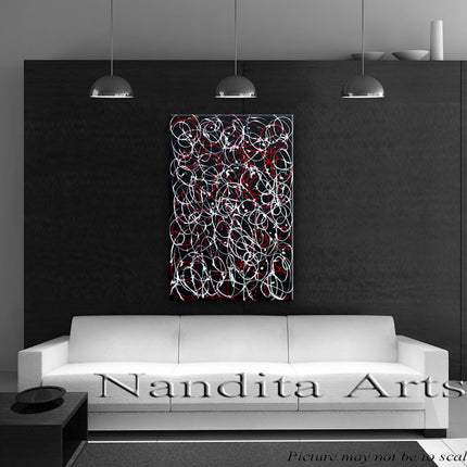 Jackson Pollock Style Paintings On Red Canvas Art - Star Spirals