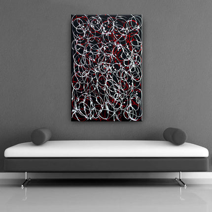 Jackson Pollock Style Paintings On Red Canvas Art - Star Spirals