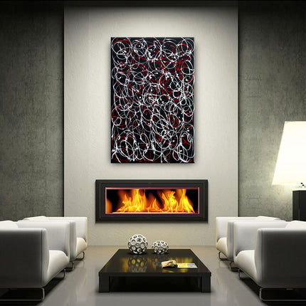 Jackson Pollock Style Paintings On Red Canvas Art - Star Spirals