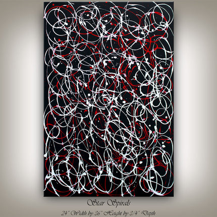 Jackson Pollock Style Paintings On Red Canvas Art - Star Spirals