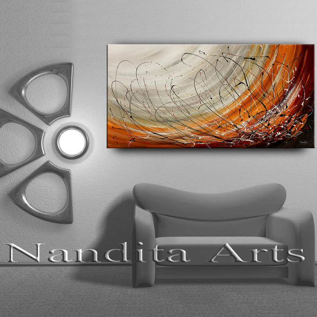 Beige, Red & Orange Abstract Wall Art | Warm Modern Canvas Painting - Large colorful painting on canvas - Striking Point - 11