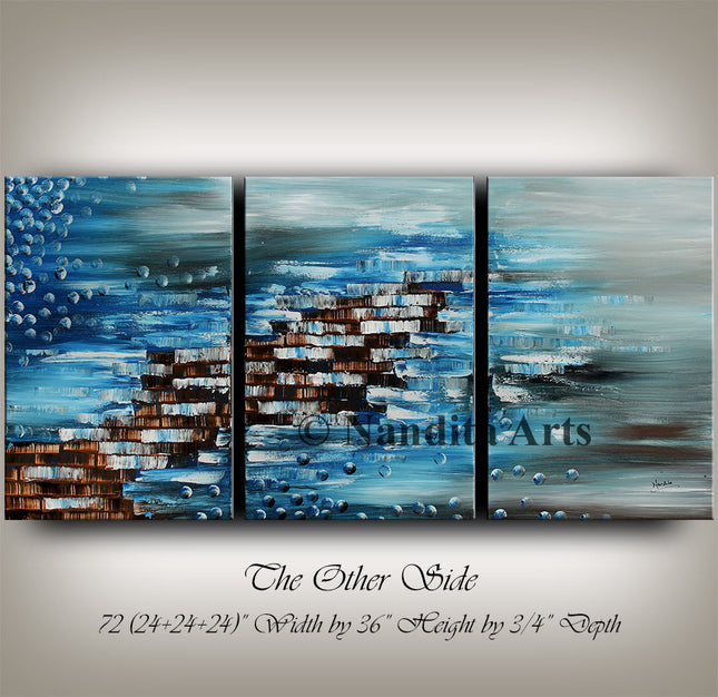 Modern 3 Panels Canvas Wall Art - Blue Abstract Art - The Other Side