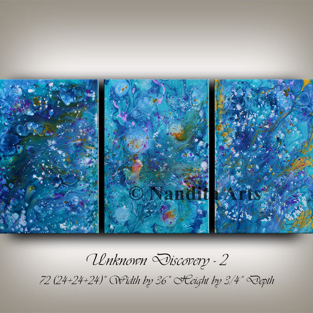 3 Piece Modern Wall Art on Canvas Blue Abstract Wall Art - Unknown Discovery - 2
