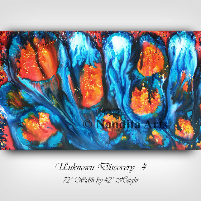 Rich Blue Orange Red & Teal SeaLife Modern Abstract Wall Art Painting On Canvas for Sale - Unknown Discovery - 4