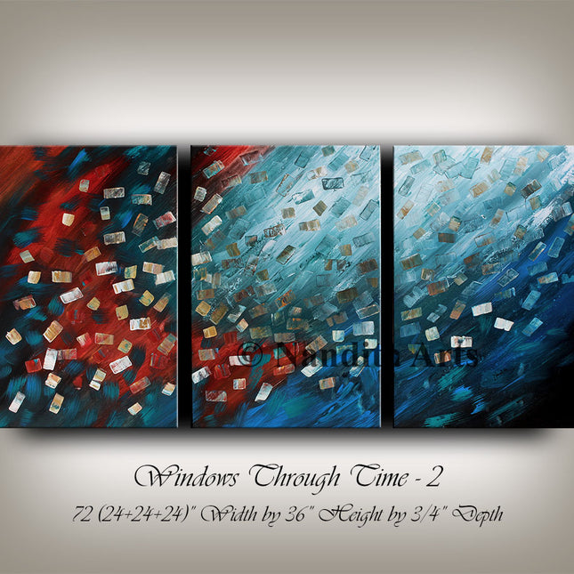 Blue, Red, Teal, White & Black Acrylic Abstract Wall Art – Framed Modern Living Room Décor - Windows Through Time - 2