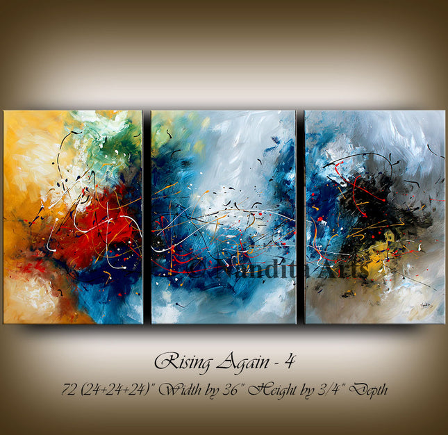 3 Panel Multicolor Abstract Wall Art - Original Painting on Canvas