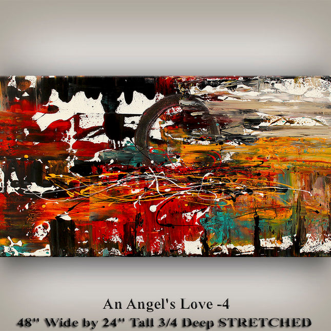 Multicolor Abstract Canvas Wall Art | Blue, Yellow, Orange, Red, Teal & Black Wall Art Painting On Red Black Canvas for Bedroom Decor - An Angel's Love - 4