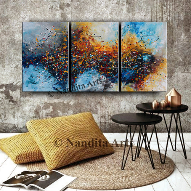 Painting Jackson Pollack 3 Piece Artwork - Worldly Beauty - 2