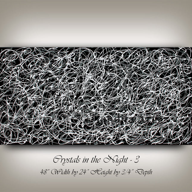 Horizontal Pattern Black and White Abstract Wall Art Painting - Crystals in the Night-3