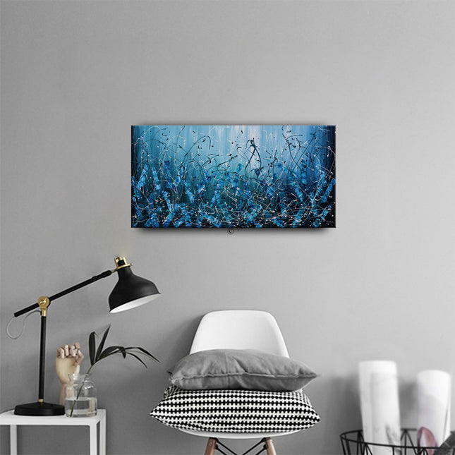 Blue, Black & White Large Canvas – Deep Blue Jackson Pollock-Style Abstract Wall Art for Living Room Décor -  Iceborn View