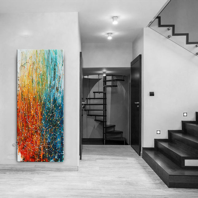 Large Pollack Style Vertical Modern Art Multicolor Abstract Wall Art on Canvas dor Living Room -  Light Spectrum - 18