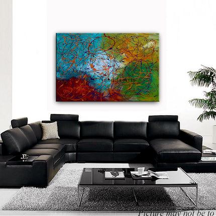 Multicolor Drip Expressionist Modern Abstract Jackson Pollack Style Artwork on Canvas for Bedroom - Seasons of Thought