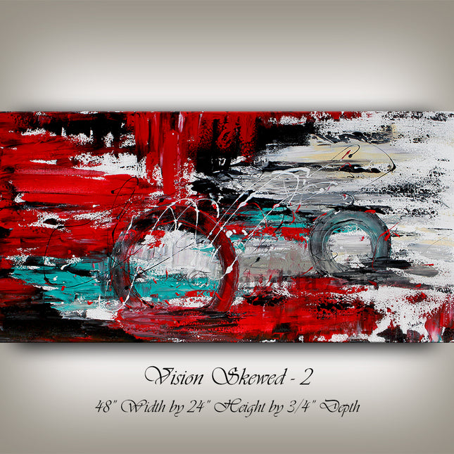 Teal, Red, Gray, Black, and White Abstract Painting – Dynamic Modern Art on Canvas - Vision Skewed - 2