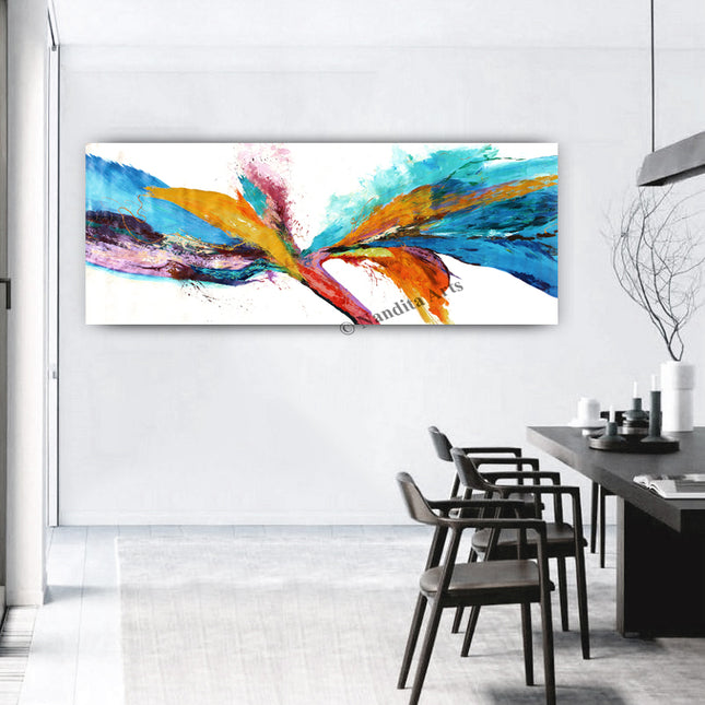 Teal, Blue, Yellow, Orange, Magenta & White Large Abstract Painting – Colorful Canvas Painting for Living Room- Midnight Wind - 7