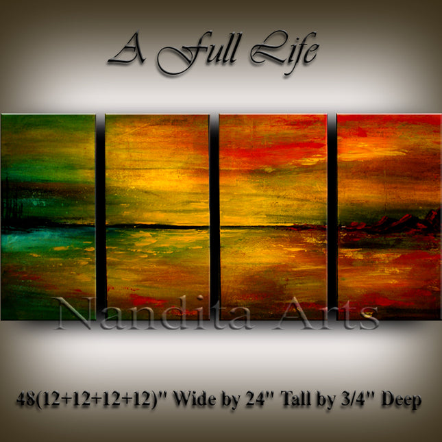 Red, Green, Orange, Yellow, and Black Abstract Hand-Painted Canvas Wall Art – Modern Colorful Painting- A Full Life