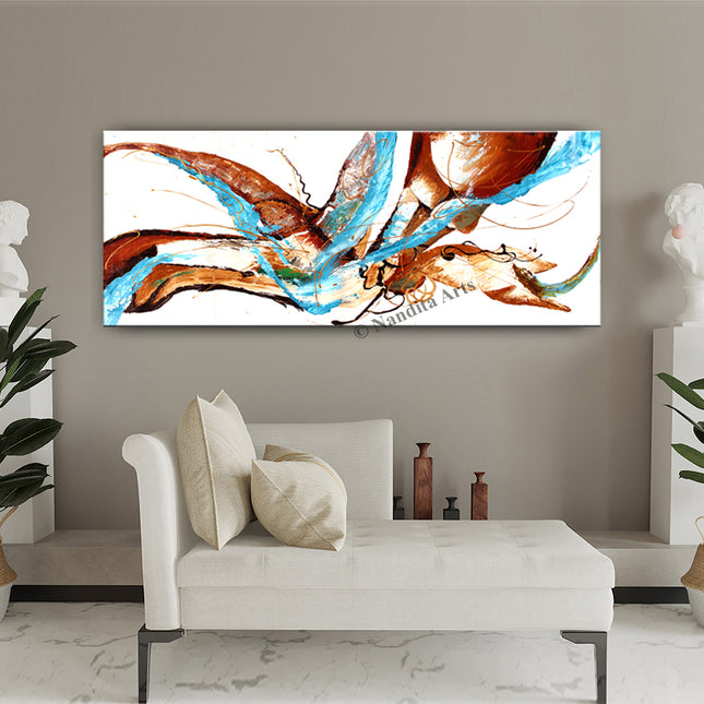 Brown, Light Blue & White Large Abstract Painting – Colorful Canvas Painting for Living Room - Midnight Wind - 4