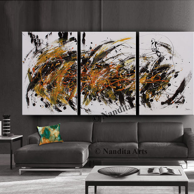 Abstract Modern Original Painting Blue Orange  Wall Art On Canvas Artwork