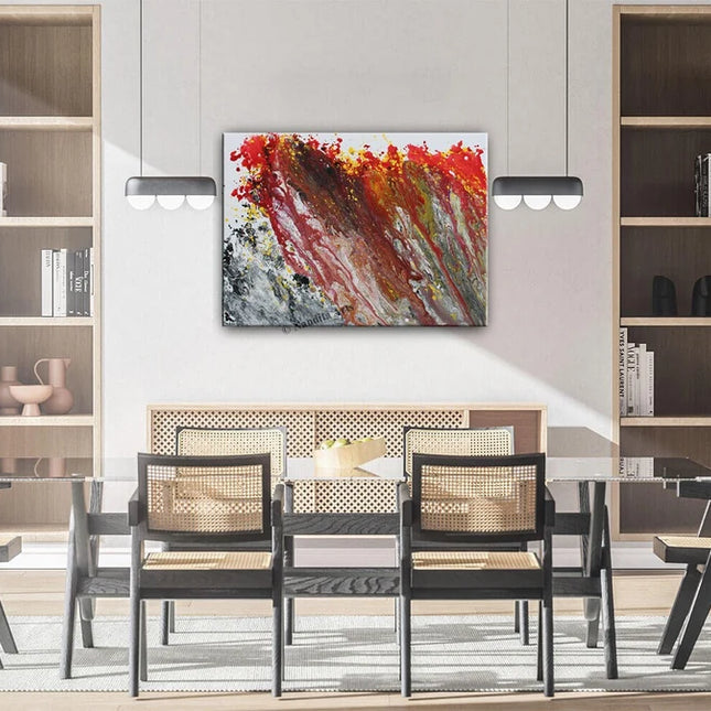 Abstract Red Large Wall Art - Colorful Rain