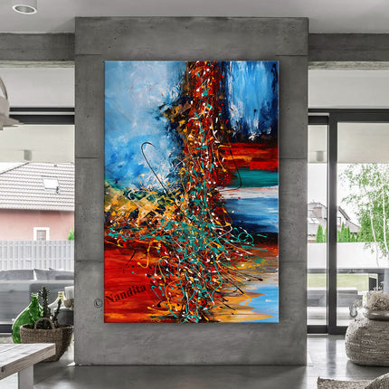 Red Blue Painting Acrylic Abstract Modern Art - Sale