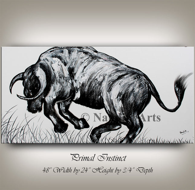 Original Hand Made Charging Bull Oil paintings - Primal Instinct