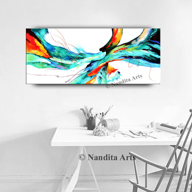 Red, Yellow, Orange, Teal, Black & White Abstract Painting – Colorful Jackson Pollock Style Canvas Painting for Living Room - Midnight Wind - 2