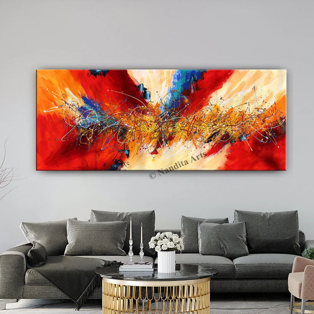 Red, Yellow, Orange, Gold, Teal, Black & Blue Abstract Colorful Canvas – Vibrant Living Room Home Décor - No Boundaries - 20
