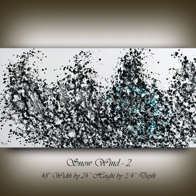 Extra large black and white minimalist painting on canvas - Snow Wind - 2