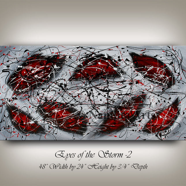 Black and Red Abstract Art Home Decor Wall Art Large Painting on Canvas  - Eyes of the Storm -2