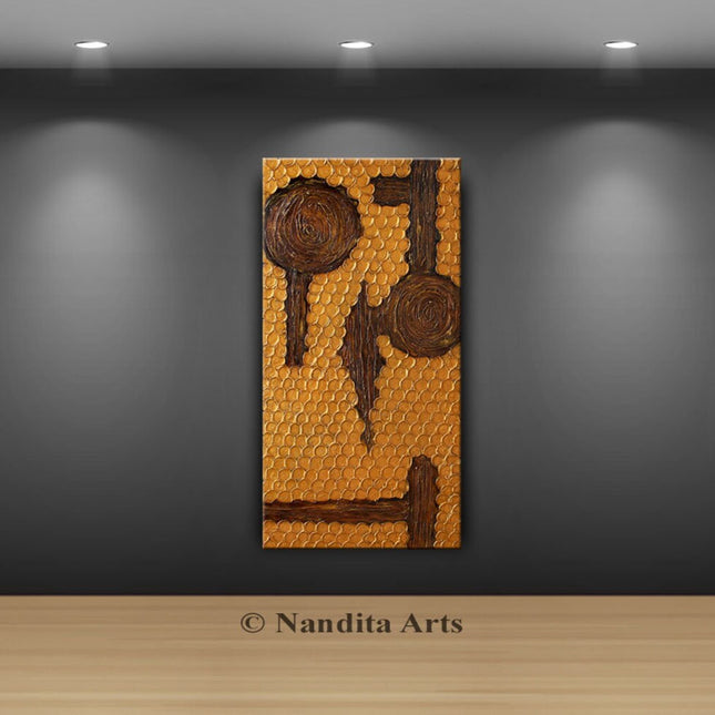 Gold textured  Large Artwork Gold Bronze Wall Art Gold Framed Canvas Art  - Expansion of Thought