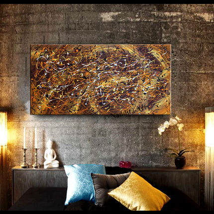 Gold Jackson Pollock Style Abstract Wall Art – Modern Drip Canvas Painting for Bedroom Décor - Heart of Gold - 5