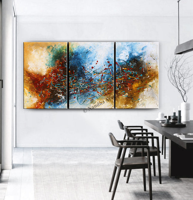 Blue Jackson Pollock Abstract Art Large Modern Wall Art 72x36 inches - Rising Again - 5