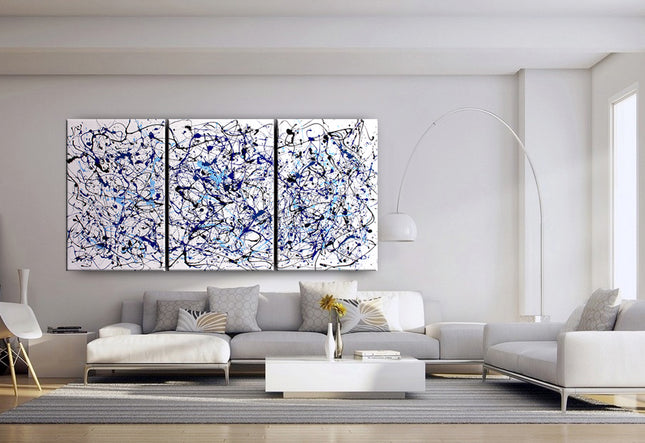 3 Framed jackson Pollock Luxury Style Abstract Painting Hand-Painted Original Artwork