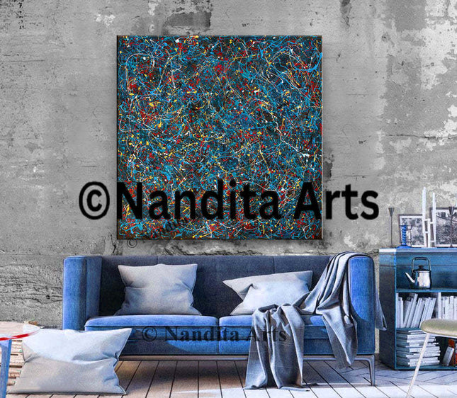 Original Multicolor Jackson Pollock Style Painting – Abstract Drip Canvas Art