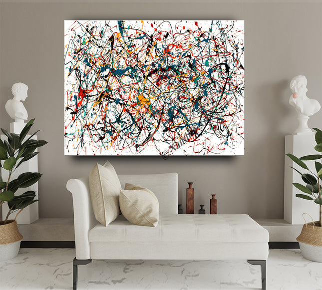 Jackson Pollock Drip Style Multicolor Luxury Wall Art – Abstract Living Room Decor - Jaw Breaker