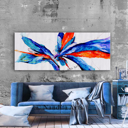 Red Blue Minimalist Painting on Canvas - Original Modern Wall Art Office Décor - Midnight Wind - 6