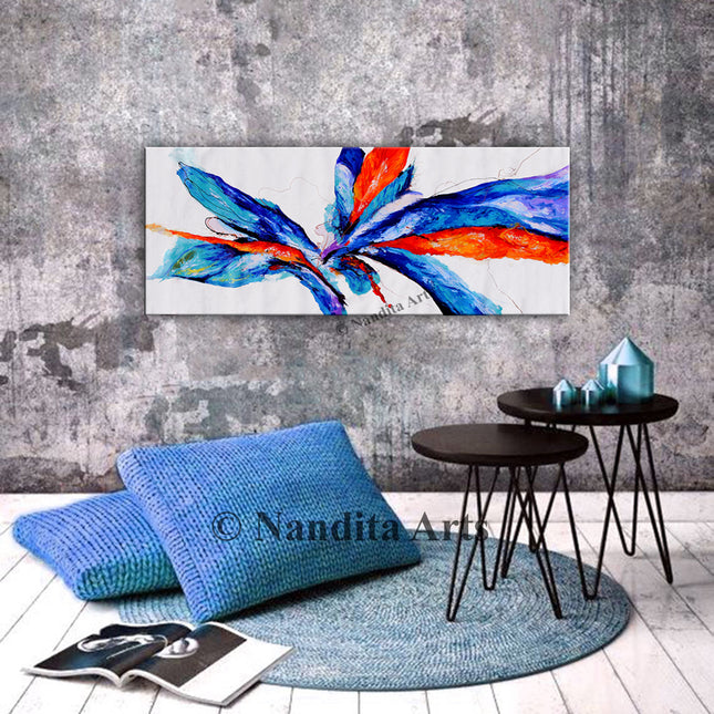 Blue, Teal, Red, Orange, Yellow and White & White Minimalist Painting on Canvas – Original Modern Wall Art for Office Décor - Midnight Wind - 6