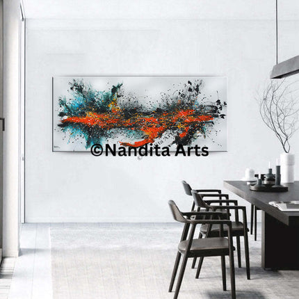 Original Abstract Art Painting for Sale Red Black Teal Canvas Painting for Living Room – Modern Abstract Wall Art