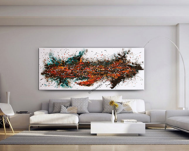 Original Abstract Art Painting – Blue, Teal, Orange, Red, Gray, Black & White Canvas Wall Art for Living Room - Secret of the Mind-12
